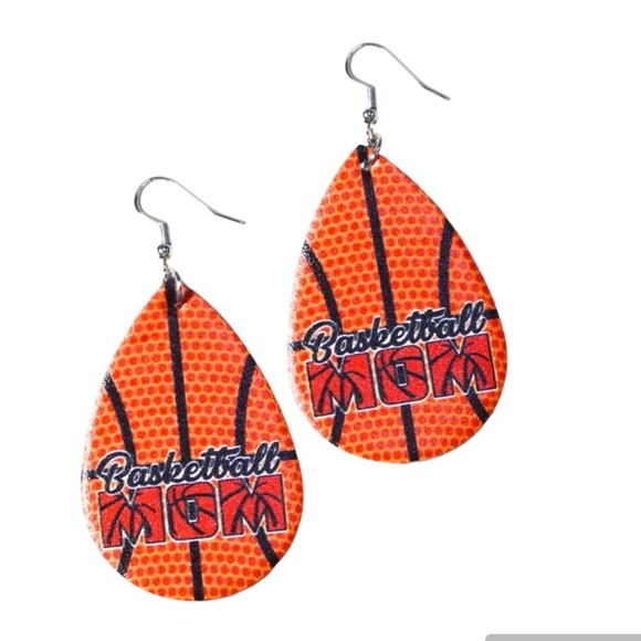 New Basketball Mom Pattern Black & Orange Water Drop Dangle Earrings - Picture 1 of 3